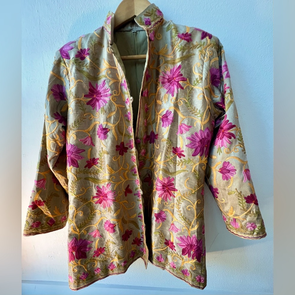 SILK JACKET | Boho Hand Embroidered Silk Jacket | Size M-L